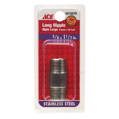 Smith-Cooper Smith-Cooper 3/8 in. MPT Stainless Steel 1-1/2 in. L Nipple S8344NI003014B
